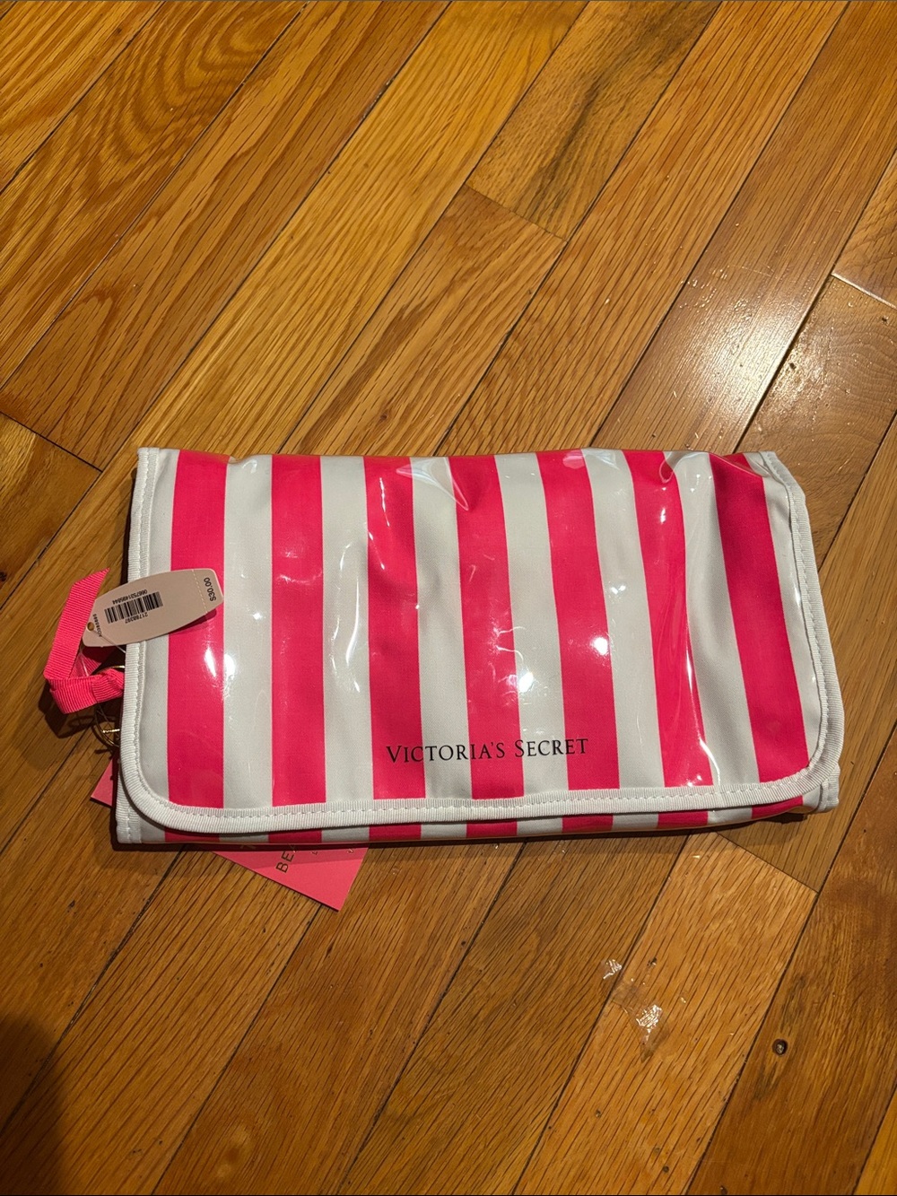 Victoria's Secret Hot Pink and White Striped Cosmetic Clutch